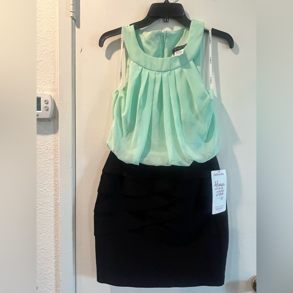 B Darlin Mint and Black Prom Dress